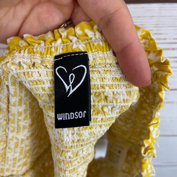 Windsor M Yellow Floral Smocked Ruffle Hem Strapless Cropped Tube Top - Picture 6 of 7